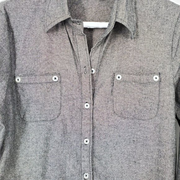 JL❤ Button Front Collared Shirt Gray Womens Large - Picture 10 of 14